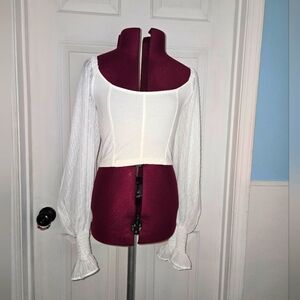 Urban Outfitters White Cropped Long Balloon Sleeve Faux Corset Top